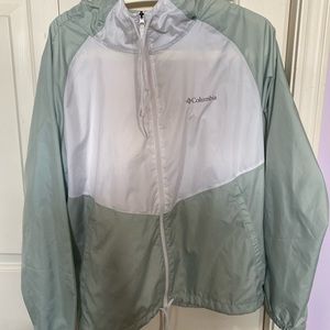 Columbia white and mint colorway windbreaker